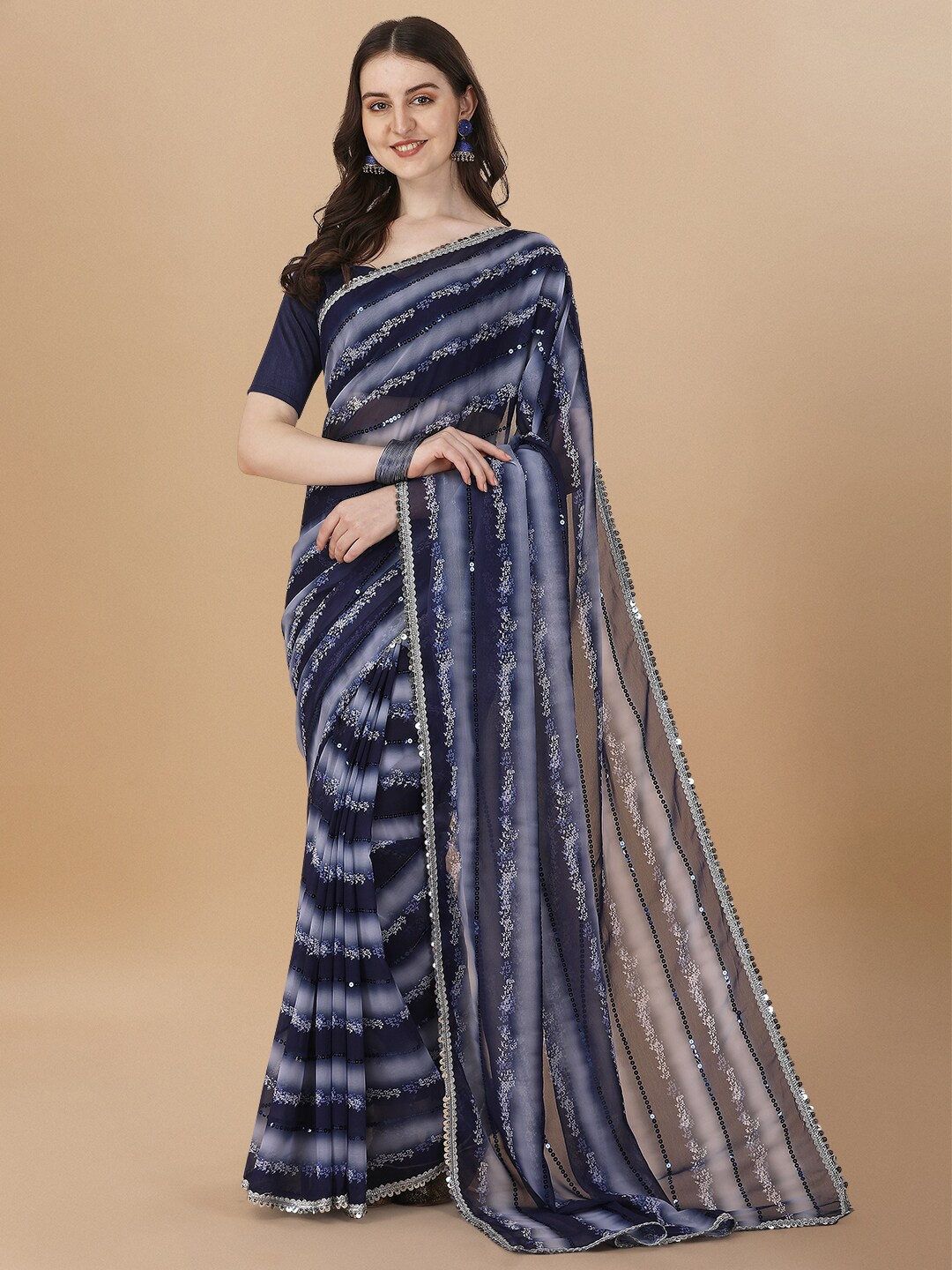 

Fab Dadu Embellished Sequinned Saree, Navy blue