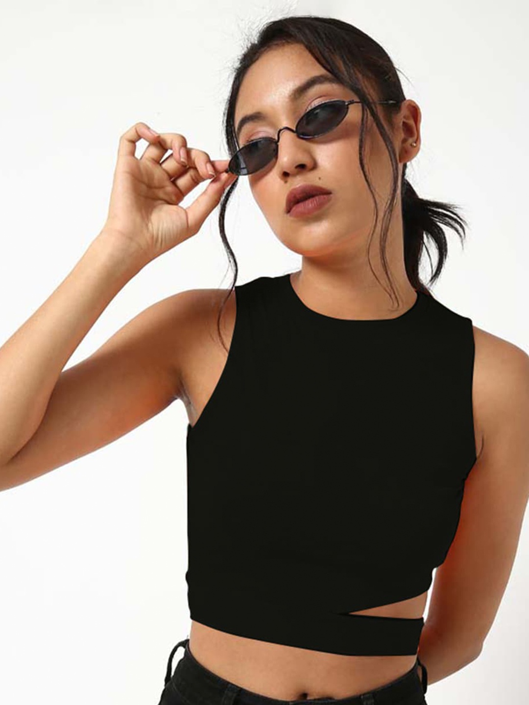 

IZF Cut Out Fitted Cotton Crop Top, Black