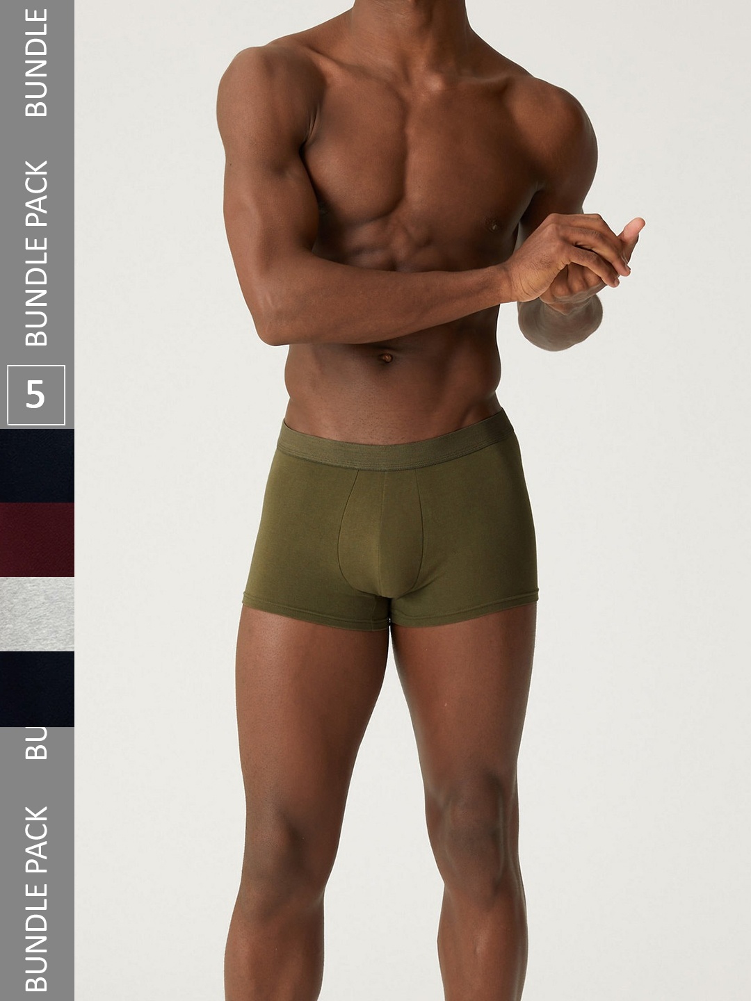 

Marks & Spencer Men Pack Of 5 Inner Elastic Cotton Trunks, Khaki