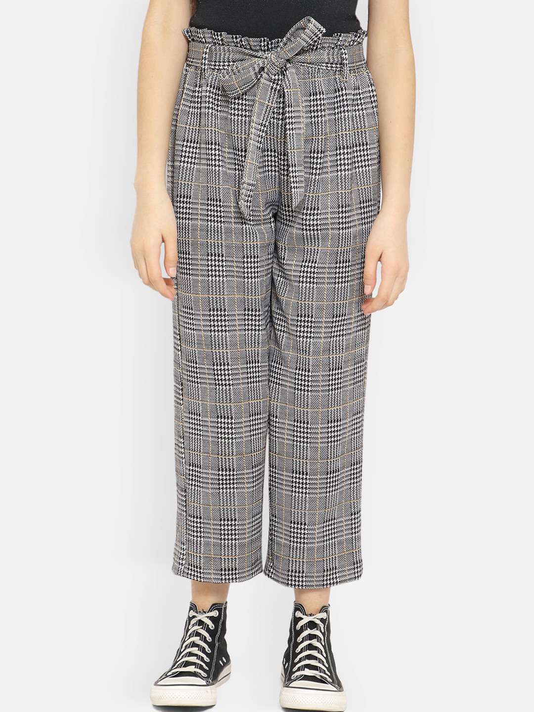 

Natilene Girls Checked Tailored Easy Wash Regular Fit Parallel Trousers, Black