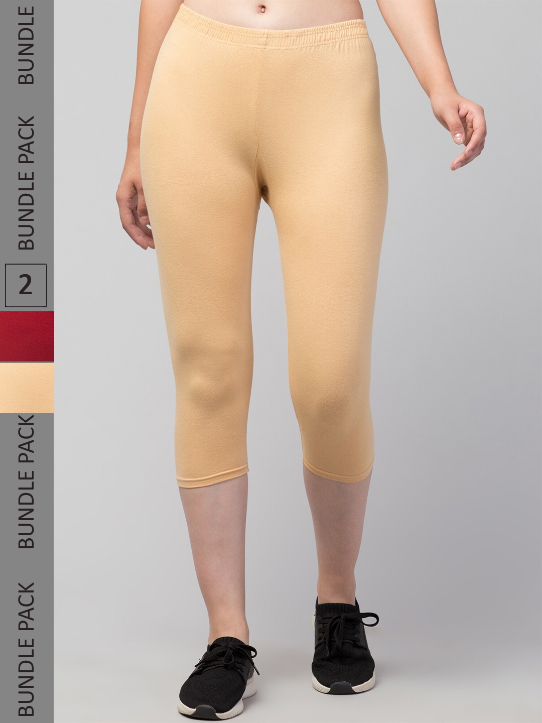

Apraa & Parma Women Pack Of 2 Pure Cotton Skinny Fit Sports Capris, Beige
