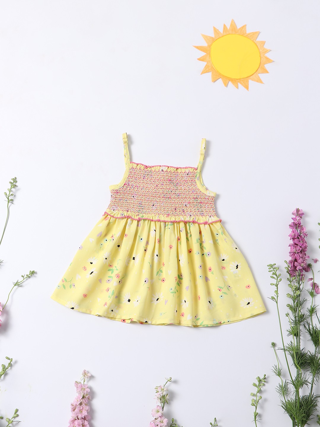 

Nauti Nati Girls Floral Printed Smocked Fit And Flared Dress, Yellow