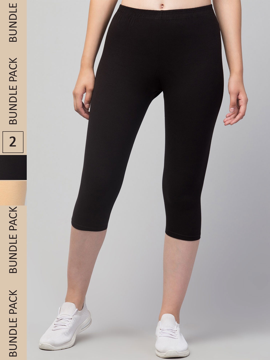 

Apraa & Parma Women Pack Of 2 Pure Cotton Skinny Fit Sports Capris, Beige