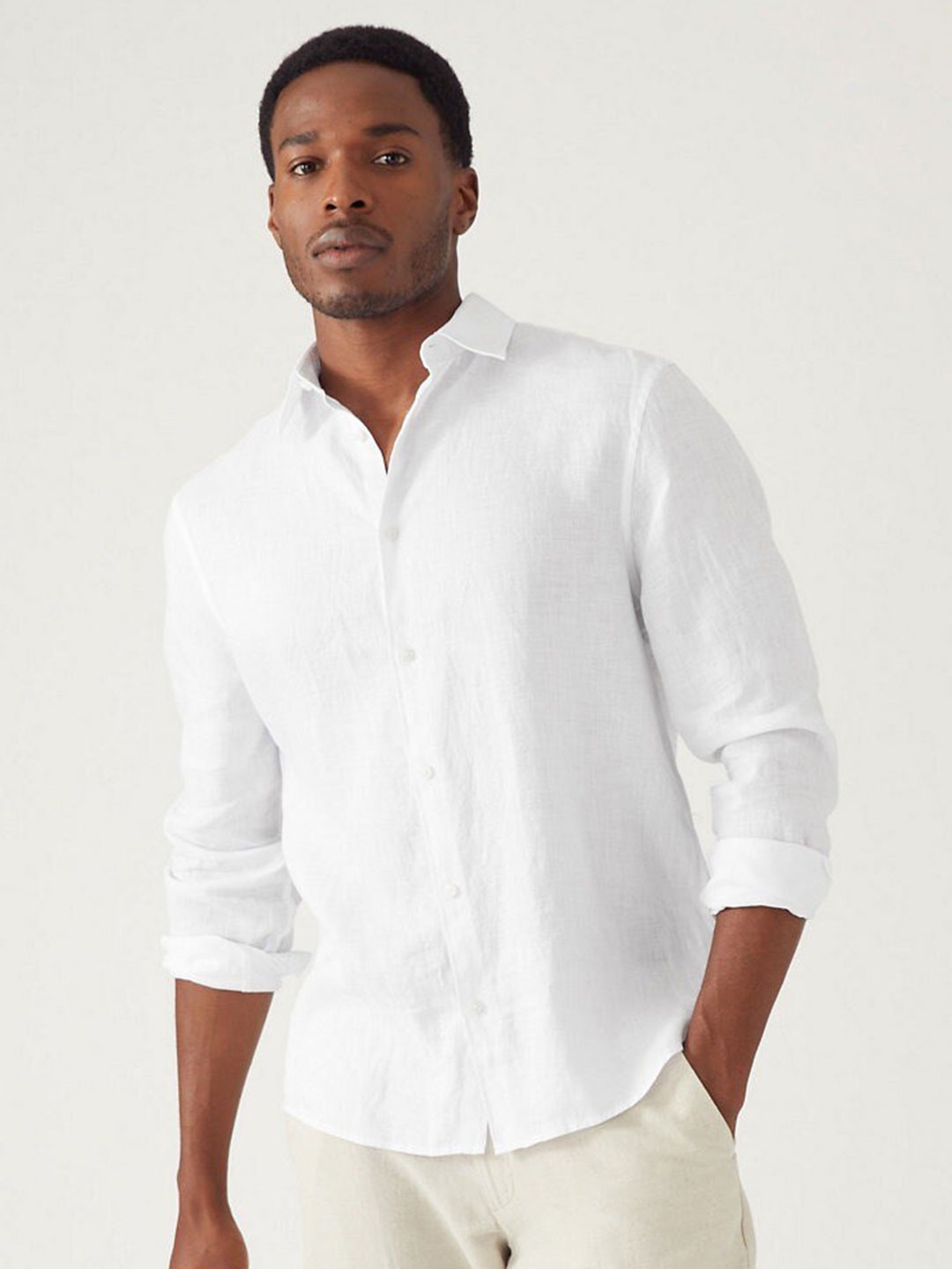 

Marks & Spencer Spread Collar Pure Linen Casual Shirt, White