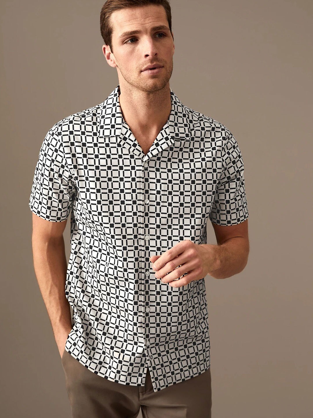 

Marks & Spencer Geometric Printed Cotton Casual Shirt, Cream