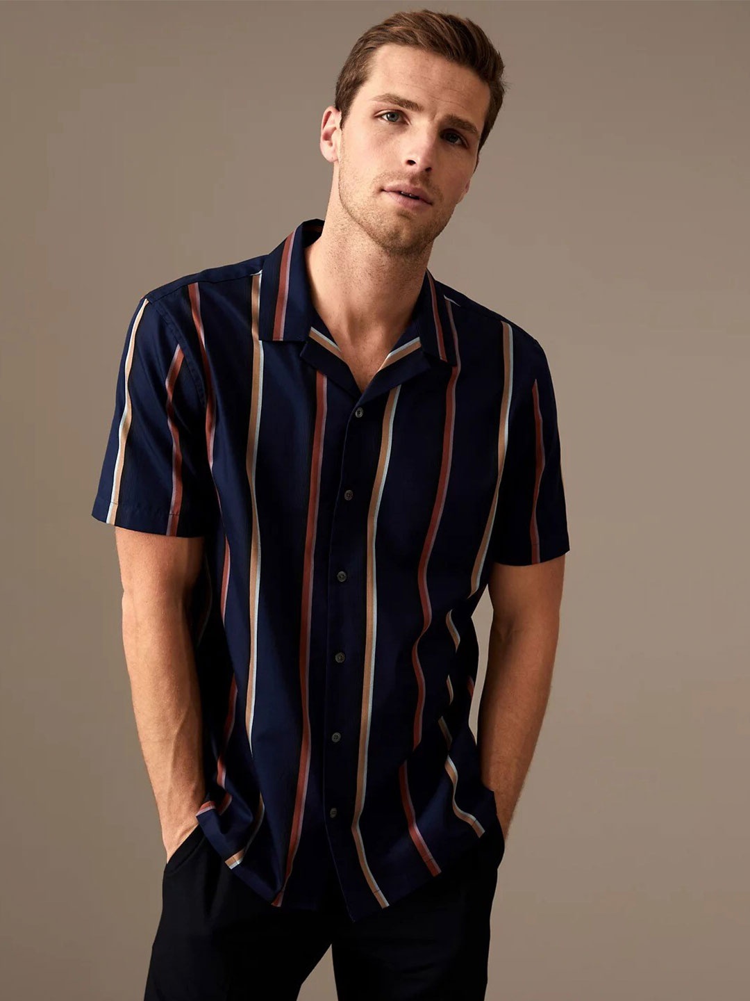 

Marks & Spencer Striped Cotton Casual Shirt, Navy blue
