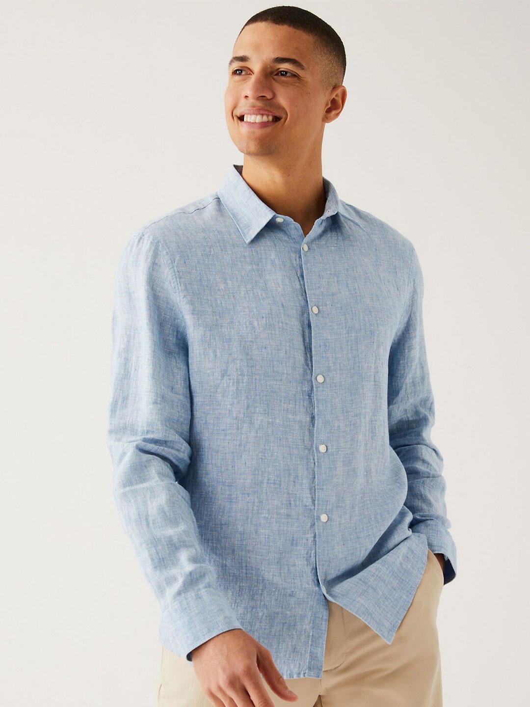

Marks & Spencer Spread Collar Linen Casual Shirt, Blue
