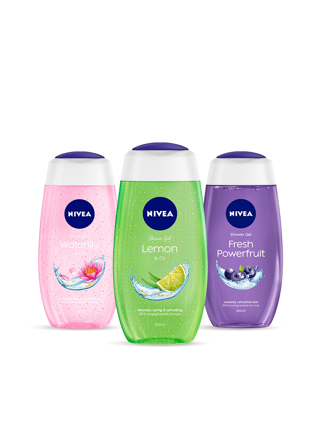 

Nivea Set of 3 Shower Gel 250 ml Each - Waterlily + Lemongrass + Fresh Powerfruit, Green