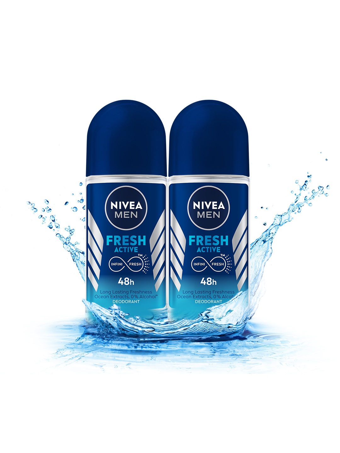 

Nivea Men Set Of 2 Fresh Active Deodorant Roll On with Ocean Extracts - 50ml Each, Navy blue
