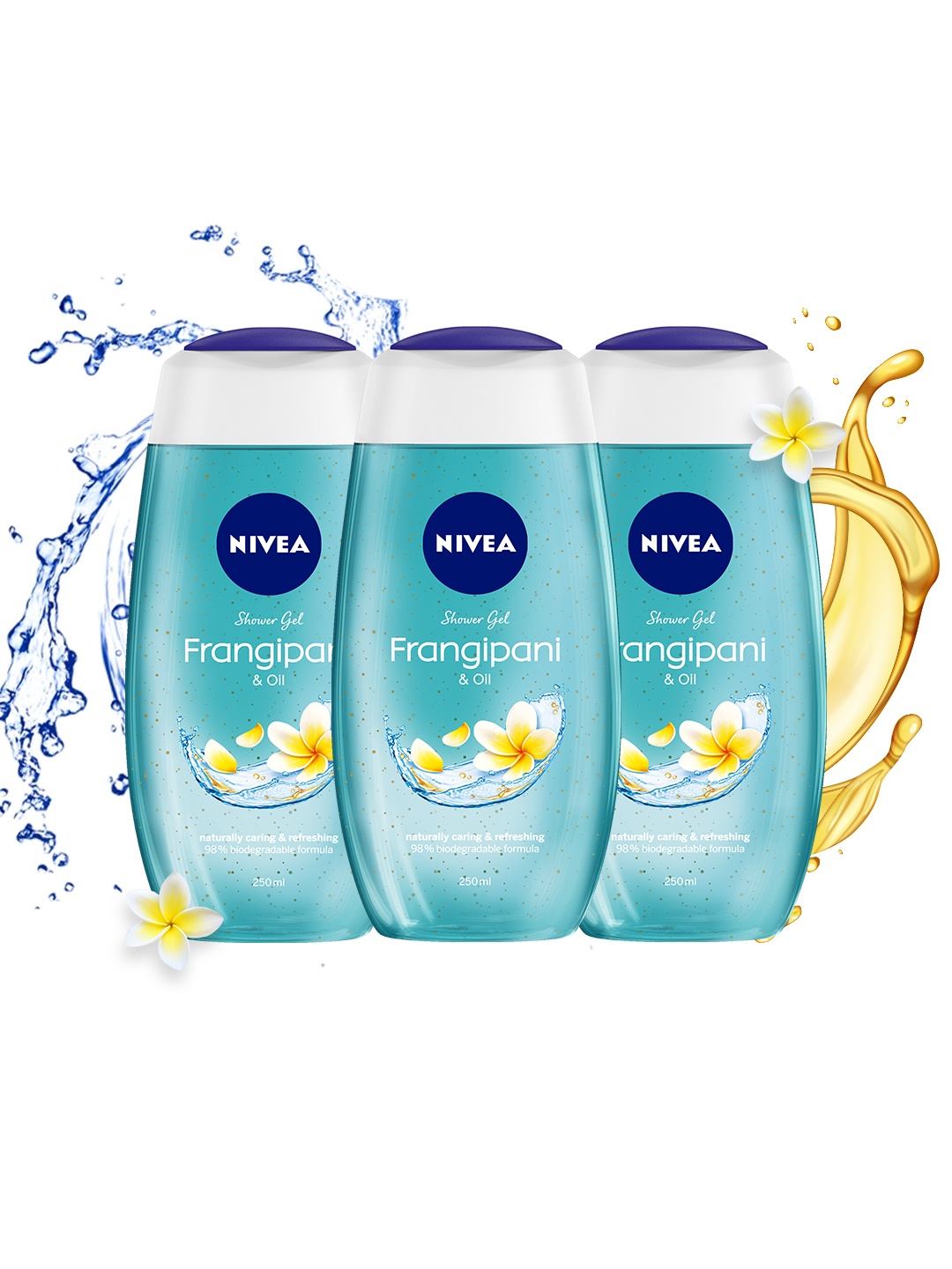 

Nivea Set Of 3 Hydra IQ Technology Frangipani & Oil Shower Gel - 250ml Each, Blue