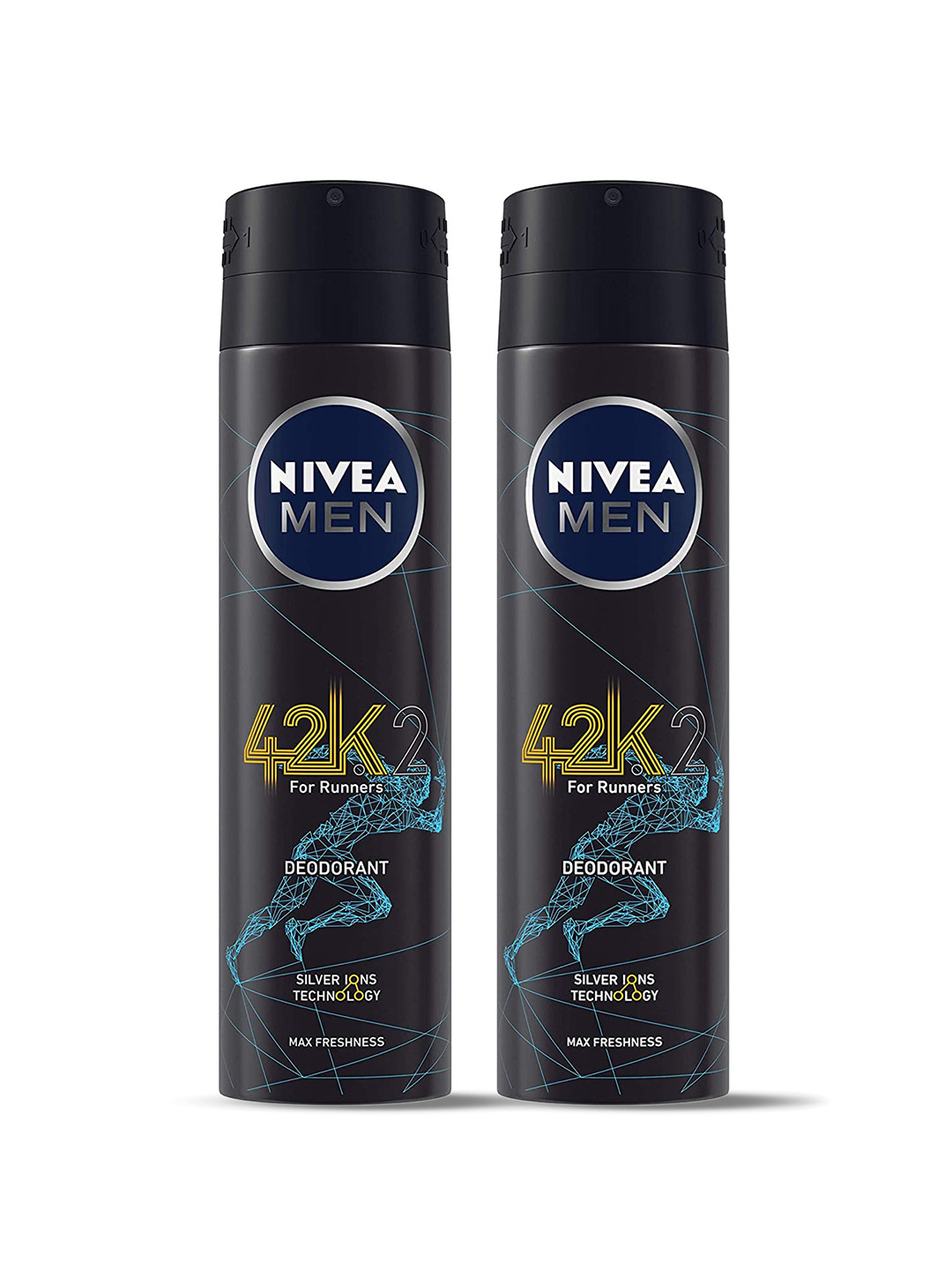 

Nivea Men Set of 2 Silver Ions Technology 42K Deodorant For Runners - 100ml Each, Black