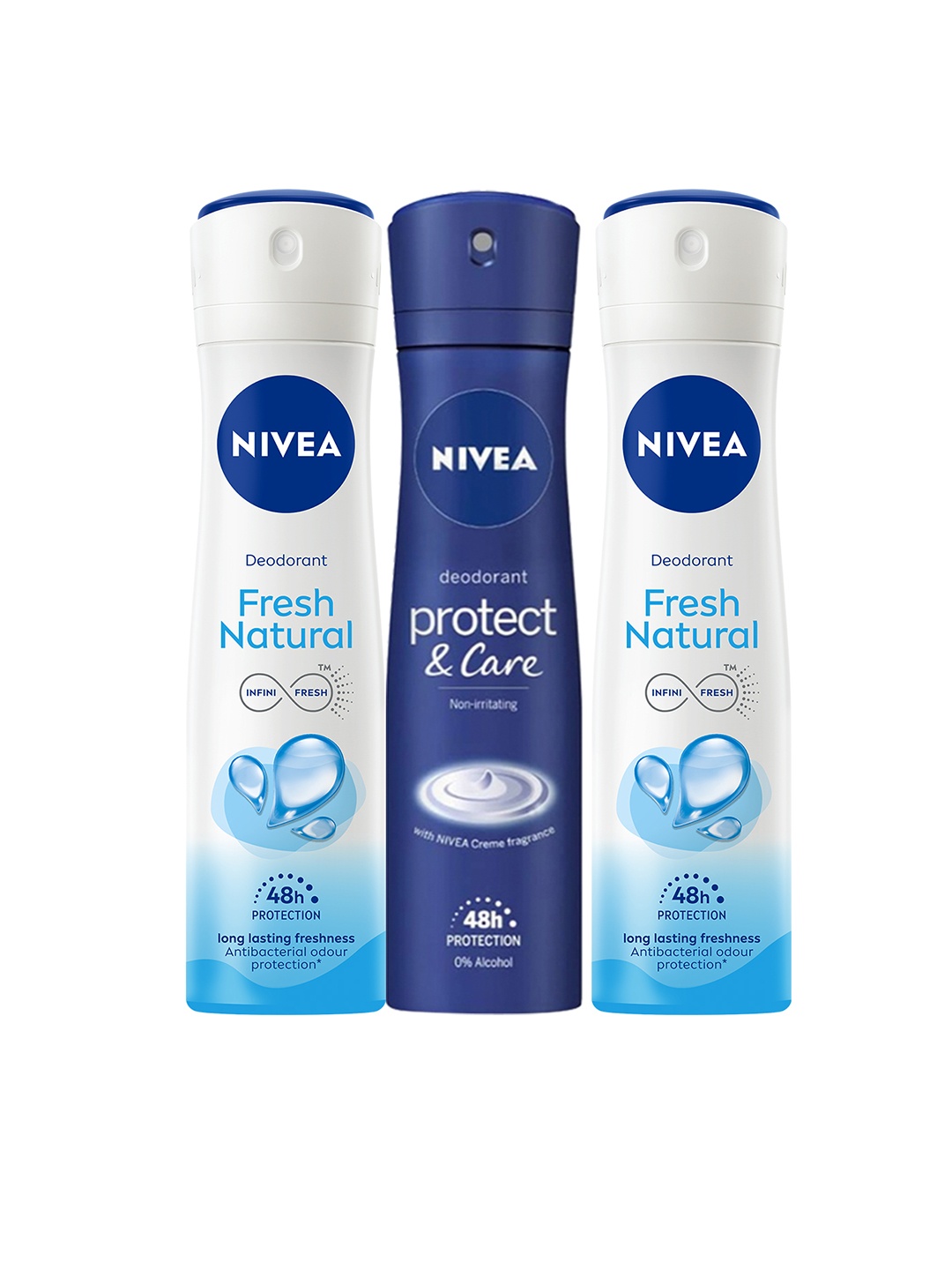 

Nivea Women Set of 3 Deodorants - 2 Fresh Natural + Protect & Care - 93g Each, Silver