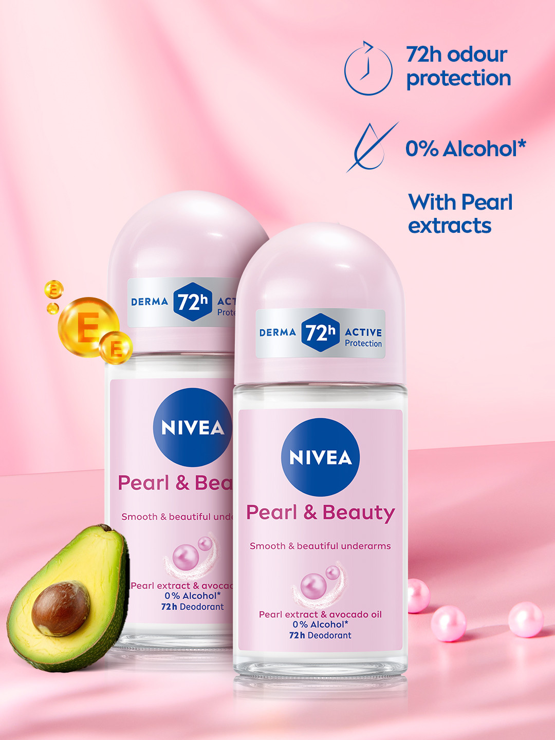 Nivea Women Set Of 2 Pearl & Beauty Deodorant Roll On with Avocado Oil - 50ml Each