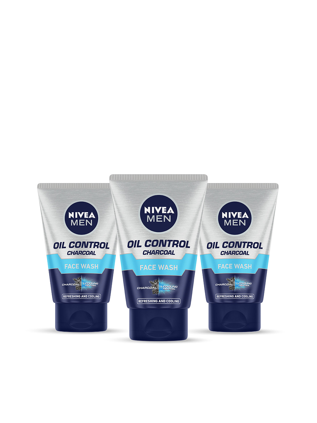 

Nivea Men Set of 3 Oil Control Charcoal Face Wash with Cooling Menthol - 100g each, Silver