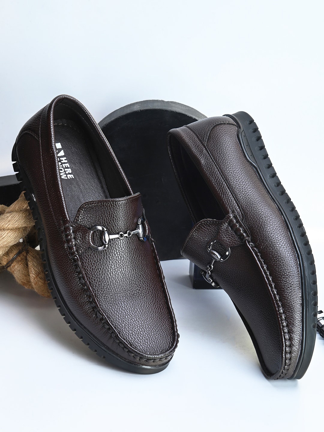 

HERE&NOW Men Textured Lightweight Horsebit Loafers, Brown