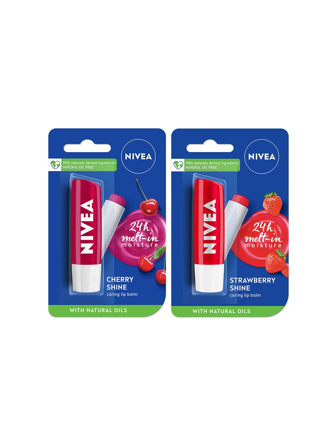 Nivea Set of 2 Fruity Shine Lip Balm - Strawberry & Cherry - 4.8g each, Pink