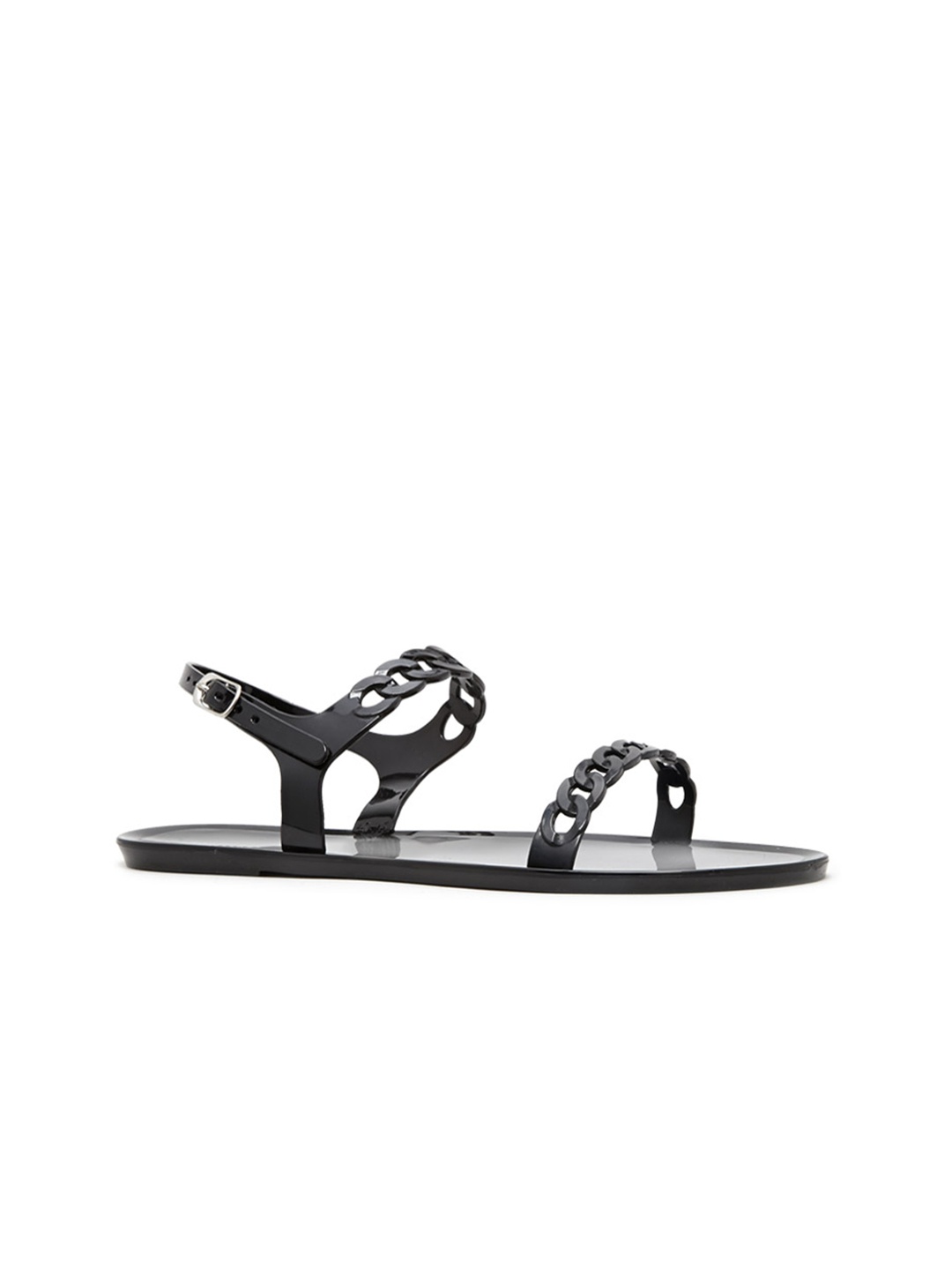 

FOREVER 21 Women Black Solid Open Toe Flats