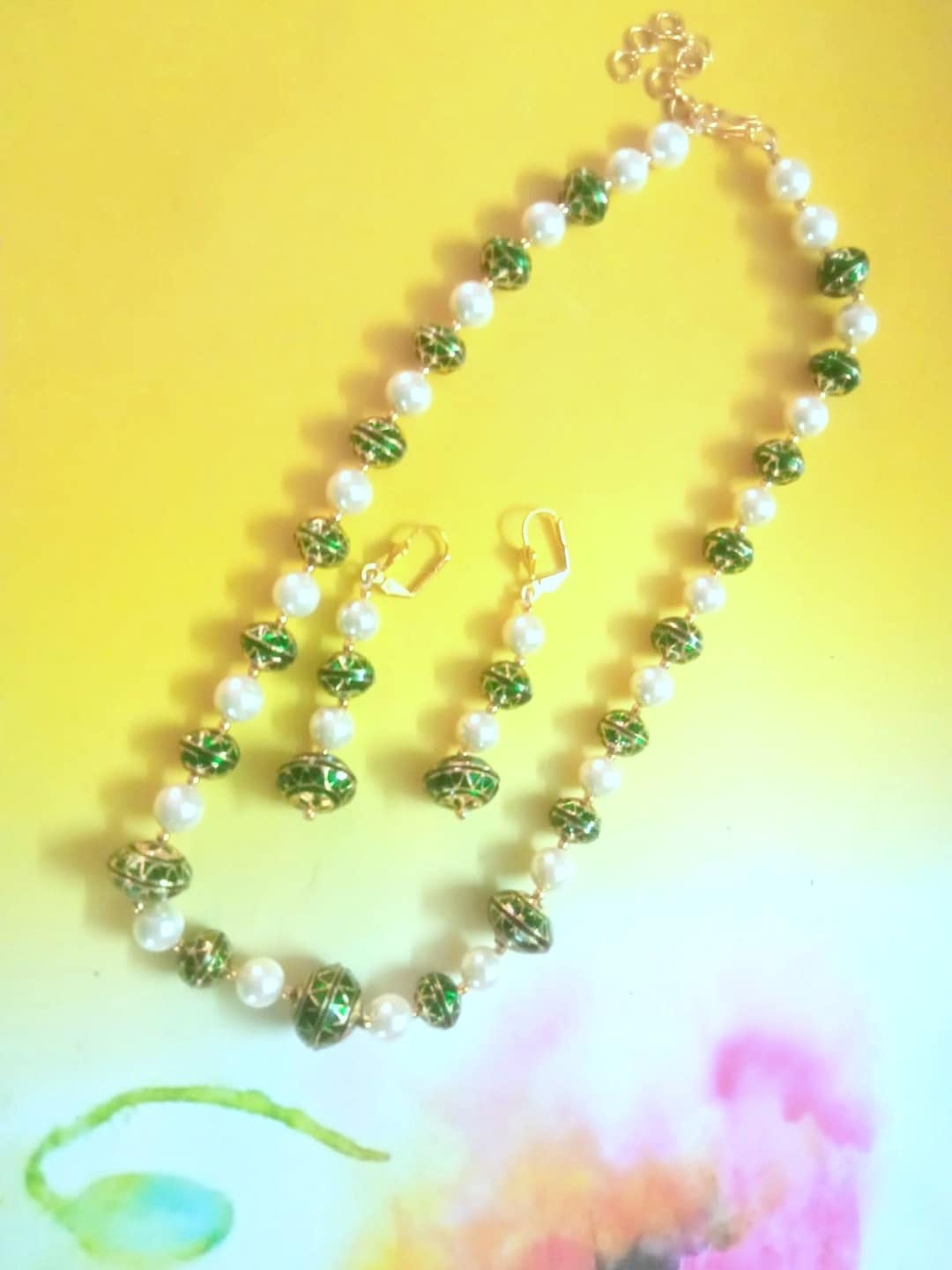 

Runjhun Gold-Plated Beads-Studded & Beaded Necklace & Earrings Set