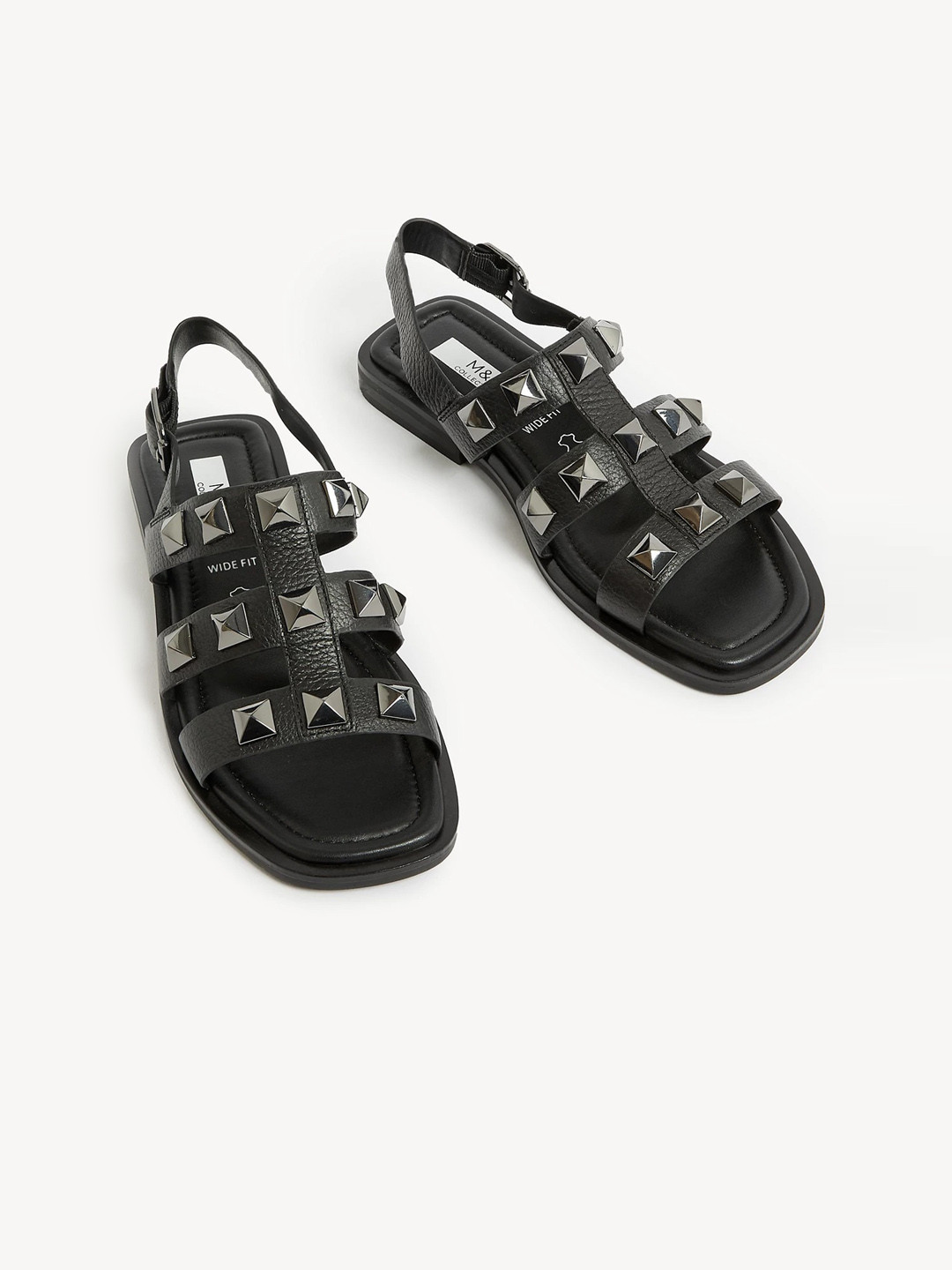 

Marks & Spencer Embellished Leather Open Toe Flats, Black