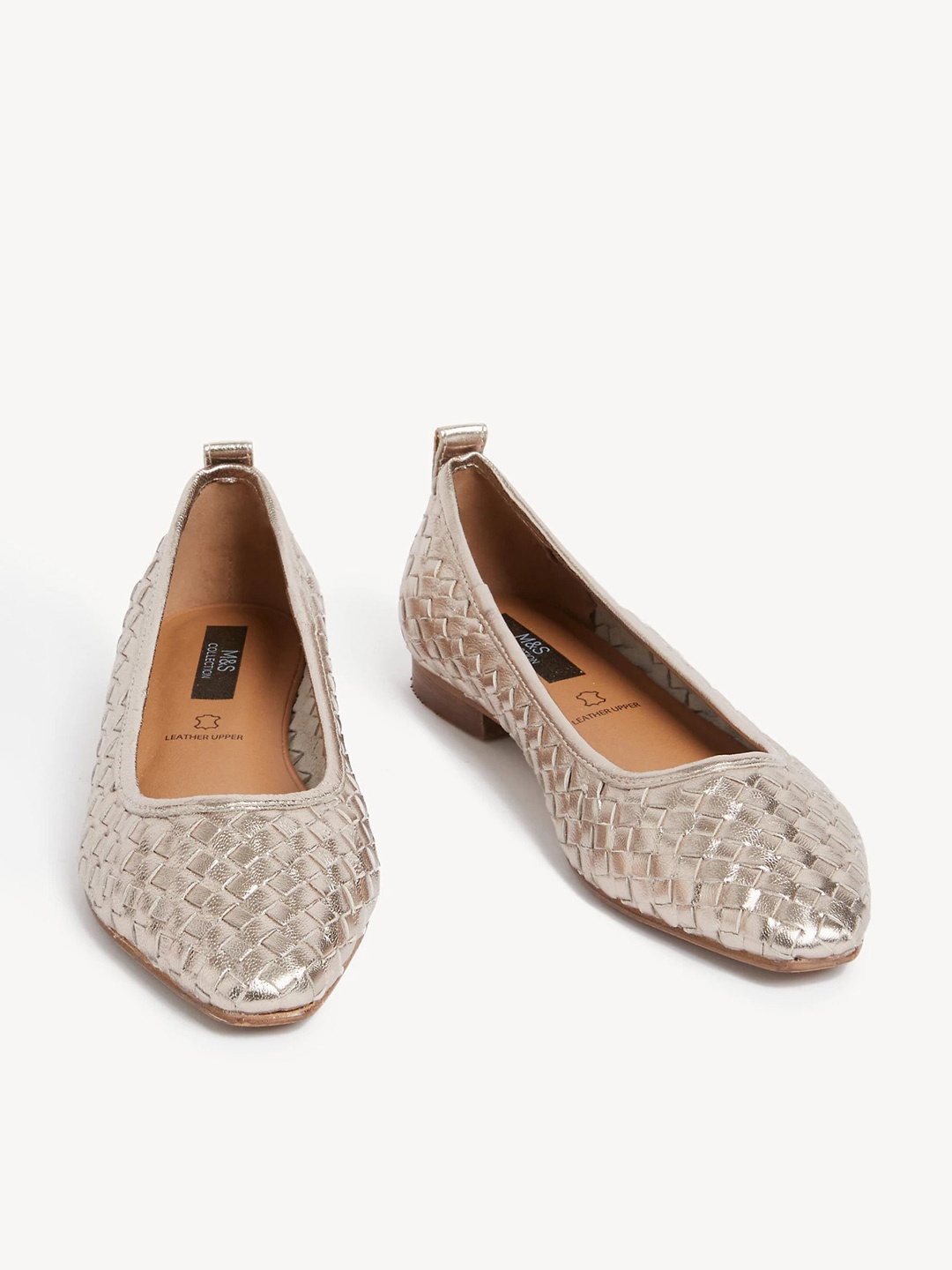 

Marks & Spencer Textured Leather Ballerinas, Silver