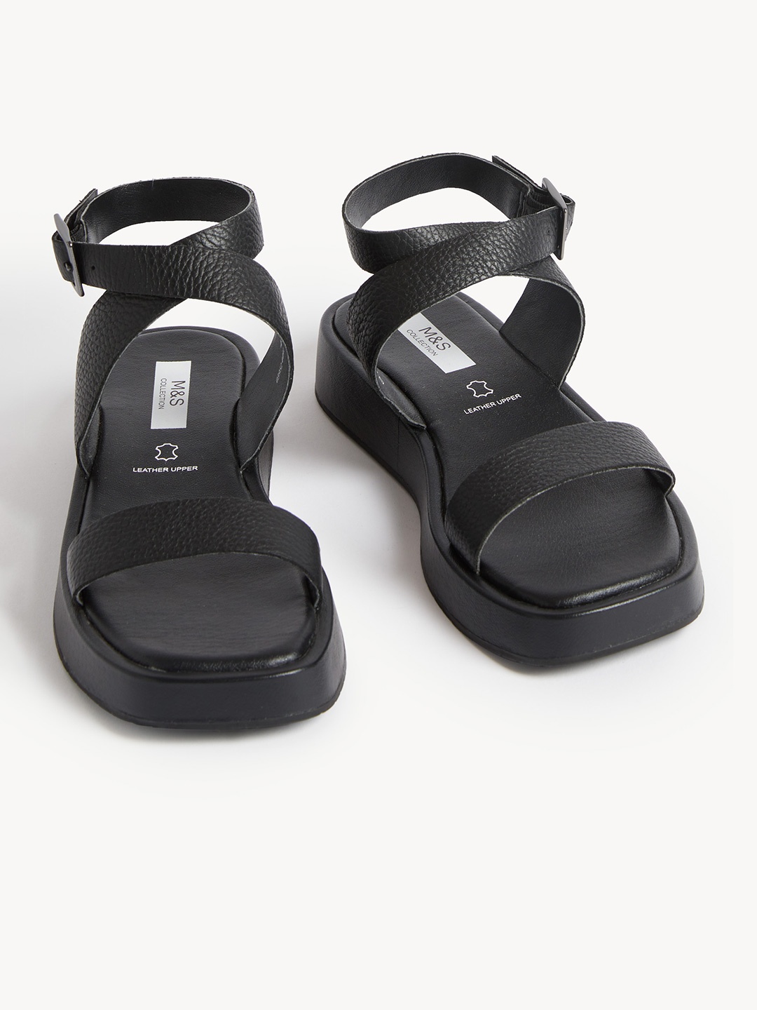 

Marks & Spencer Textured Leather Flatform Heels, Black