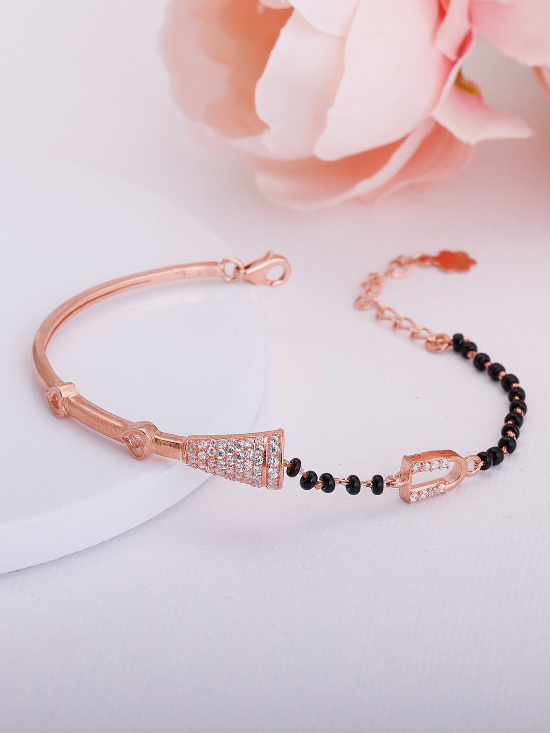 

GIVA Women Sterling Silver Cubic Zirconia Rose Gold-Plated Link Bracelet, Black