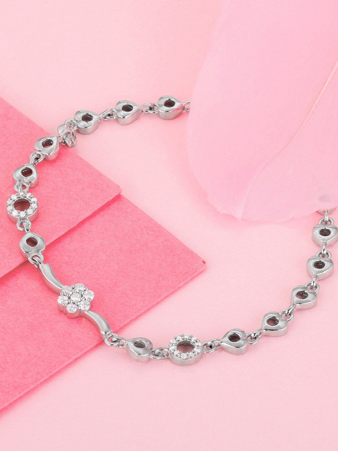 

GIVA Women Sterling Silver Cubic Zirconia Rhodium-Plated Link Bracelet, White