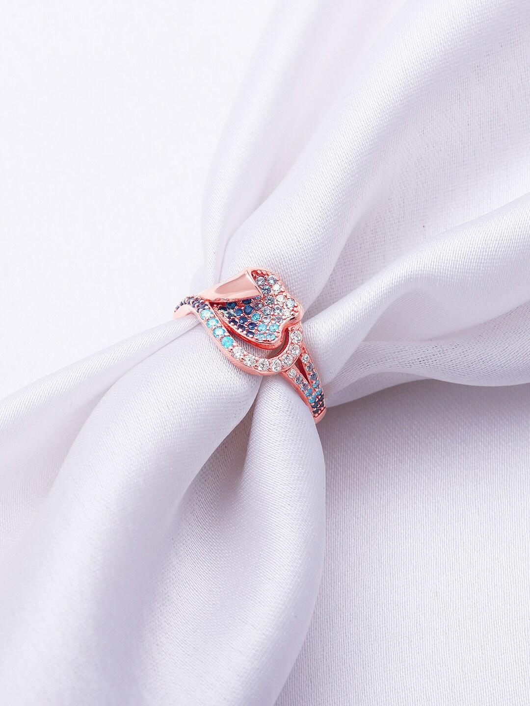 

GIVA 925 Sterling Silver Rose Gold-Plated Zircon Studded Tulip Finger Ring