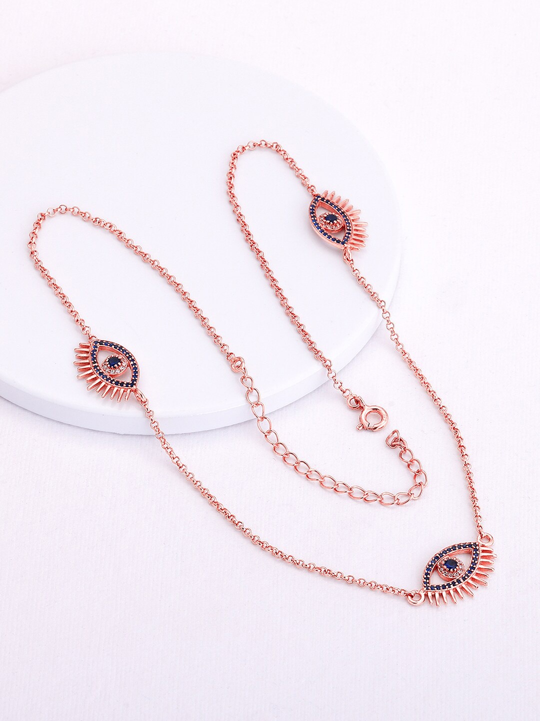 

GIVA 925 Sterling Silver Rose Gold-Plated Stone Studded Chain, Blue