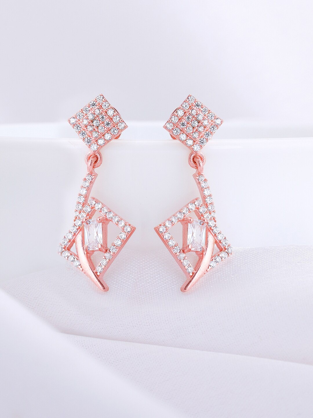 

GIVA Rose Gold-Plated 925 Sterling Silver Cubic Zirconia Studded Drop Earrings, White