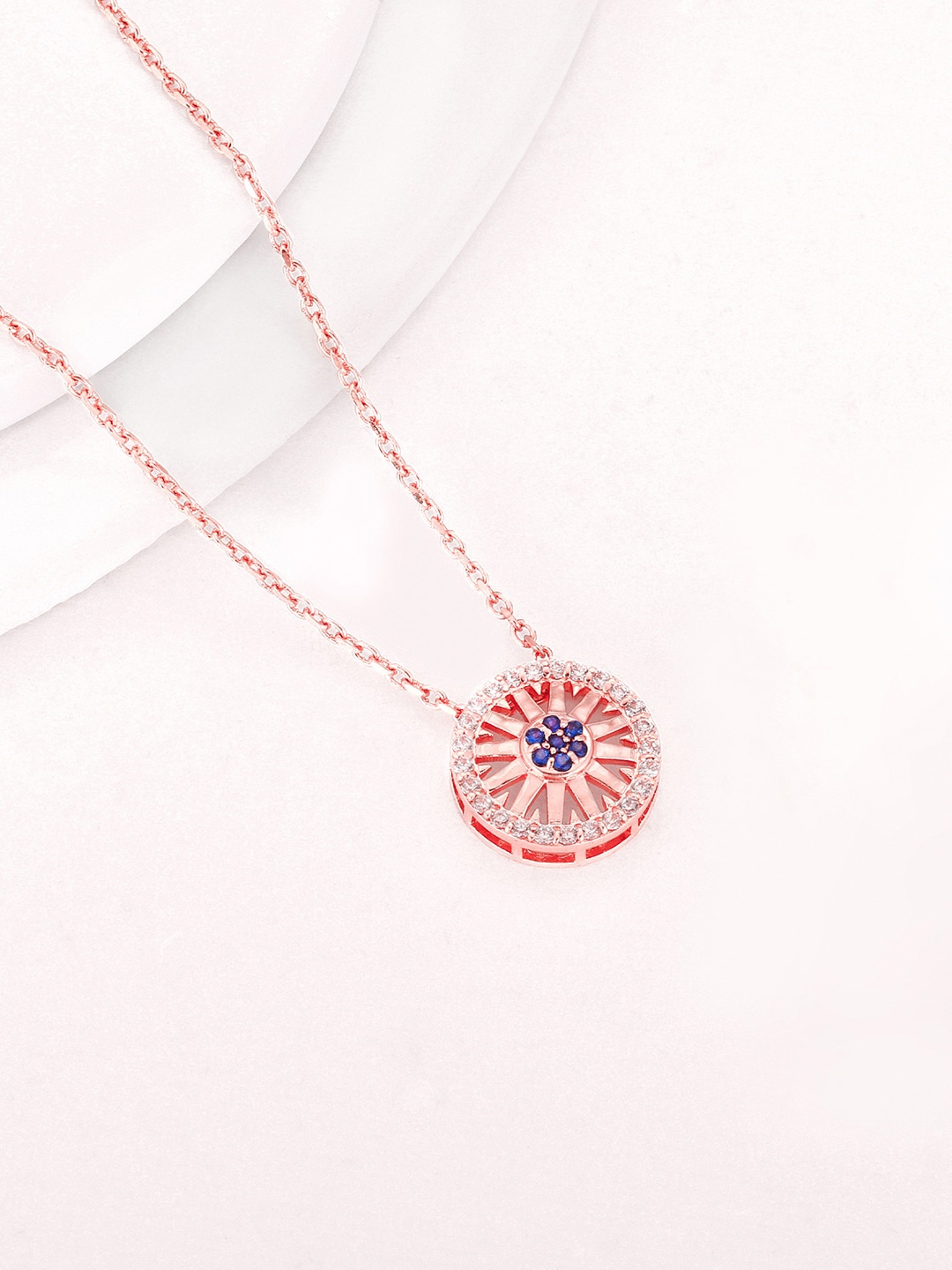 

GIVA Rose Gold-Plated CZ Studded Wheel Charm Pendant With Chain