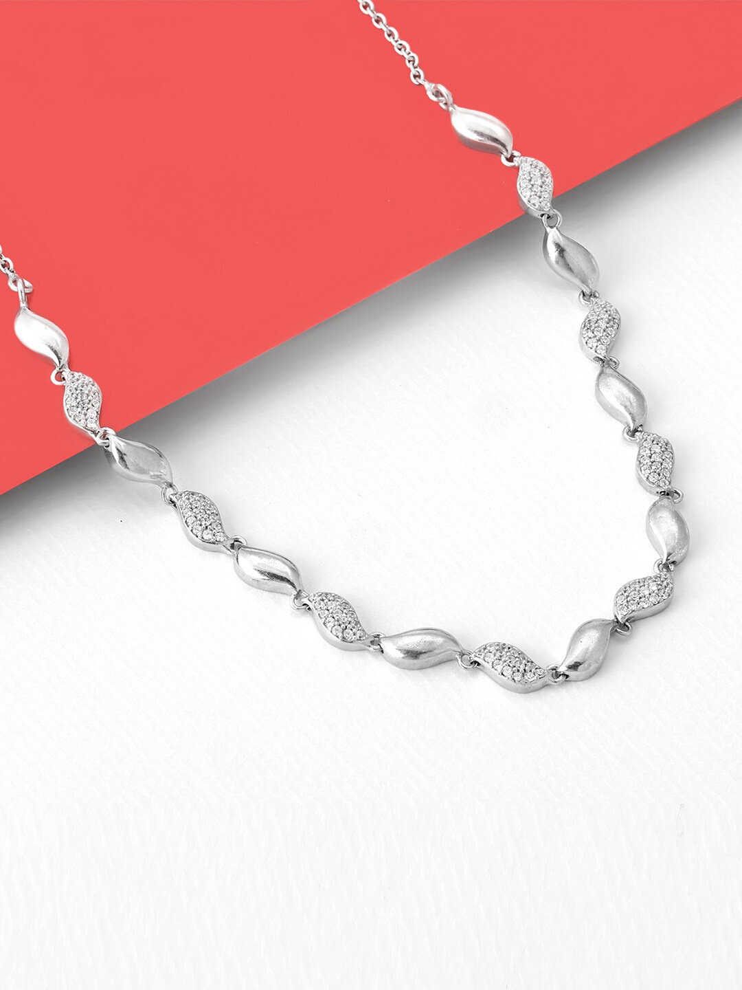 

GIVA 925Sterling Silver Rhodium-Plated Cubic Zircon Studded Necklace, White