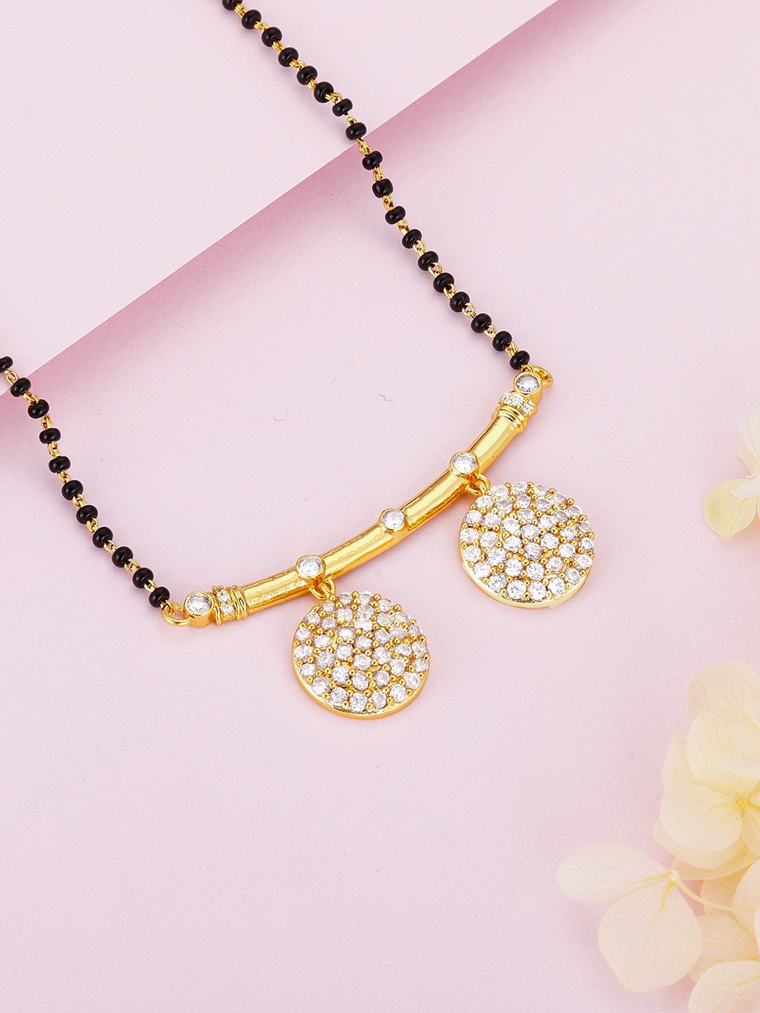 

GIVA 925 Sterling Silver Gold Plated Double Kali Stone Studded Mangalsutra, Black