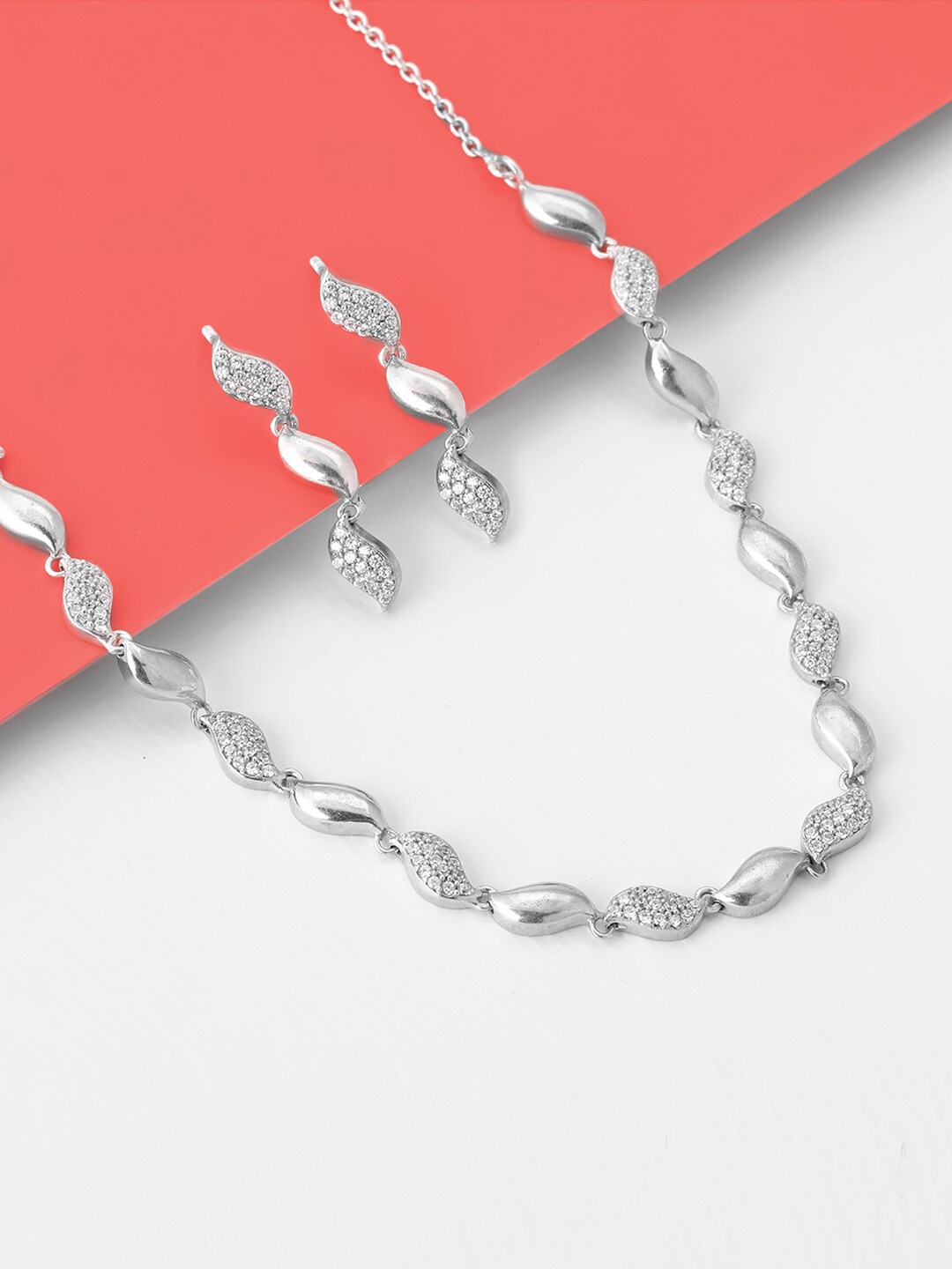 

GIVA 925 Sterling Silver Rhodium-Plated CZ Studded Necklace & Earrings Set