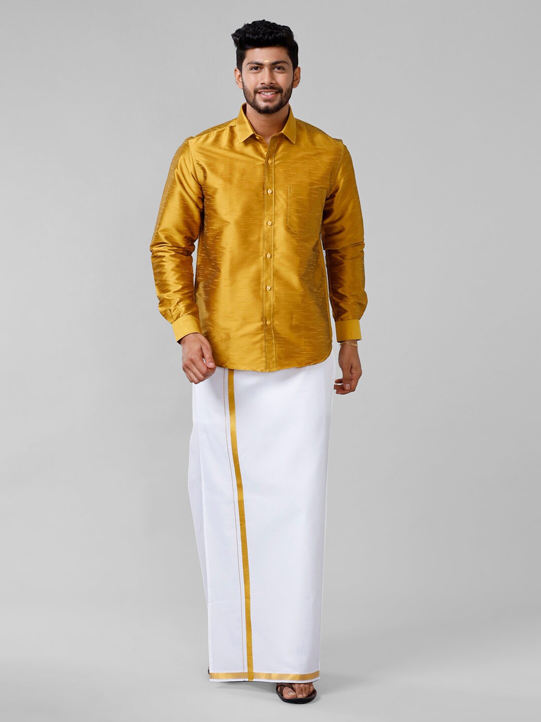 

Ramraj Ethnic Shirt & Dhoti Set, Gold