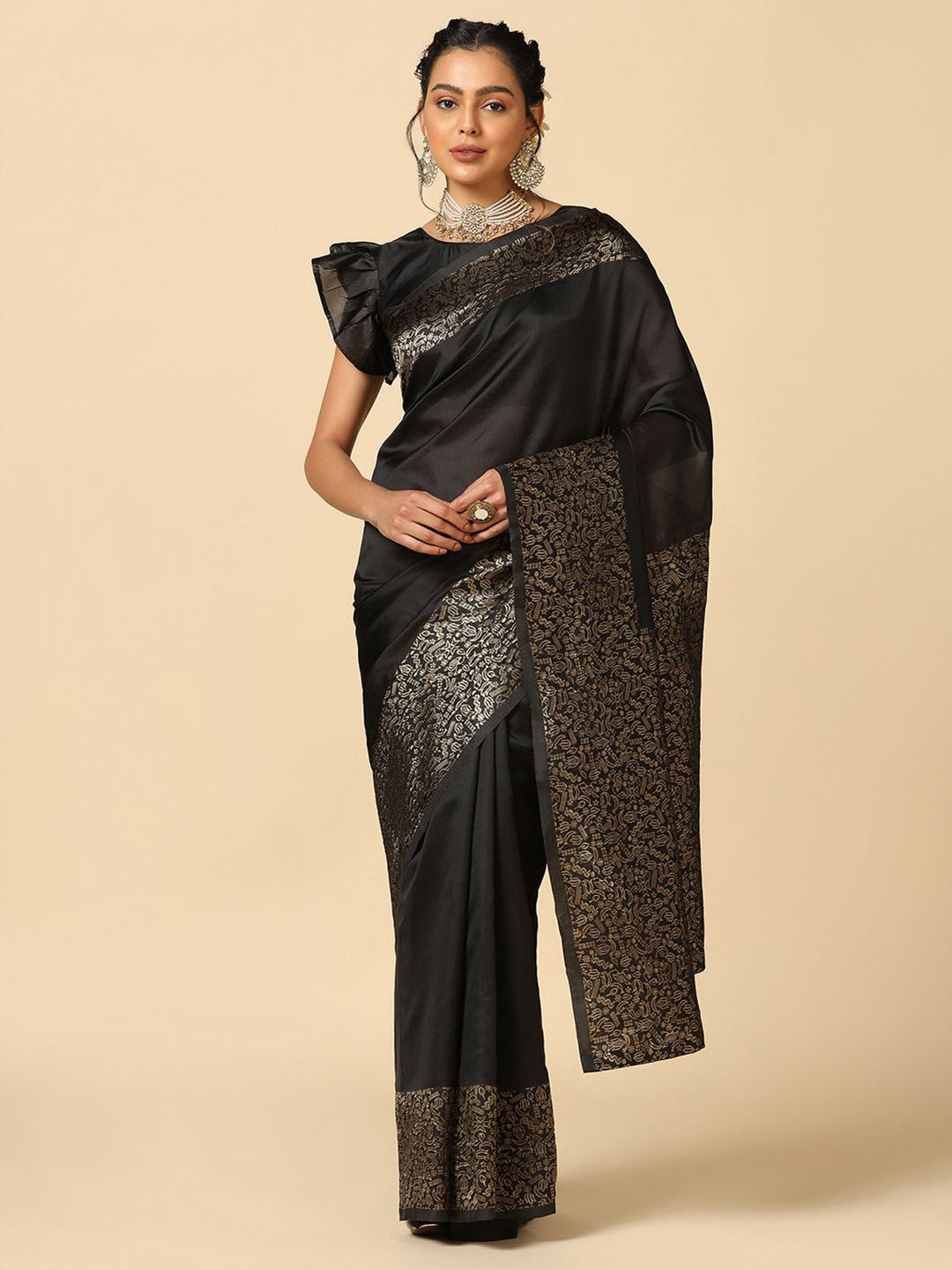 

Mitera Woven Design Zari Saree, Black