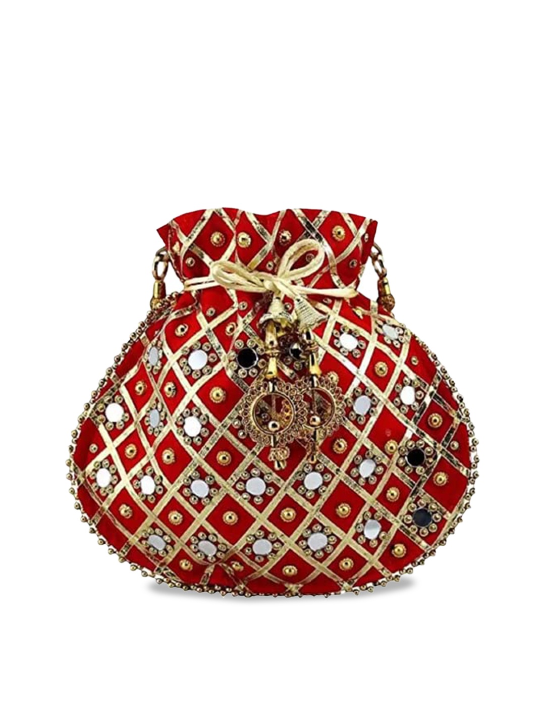 

DN Creation Embroidered Embellished Potli Bag, Red