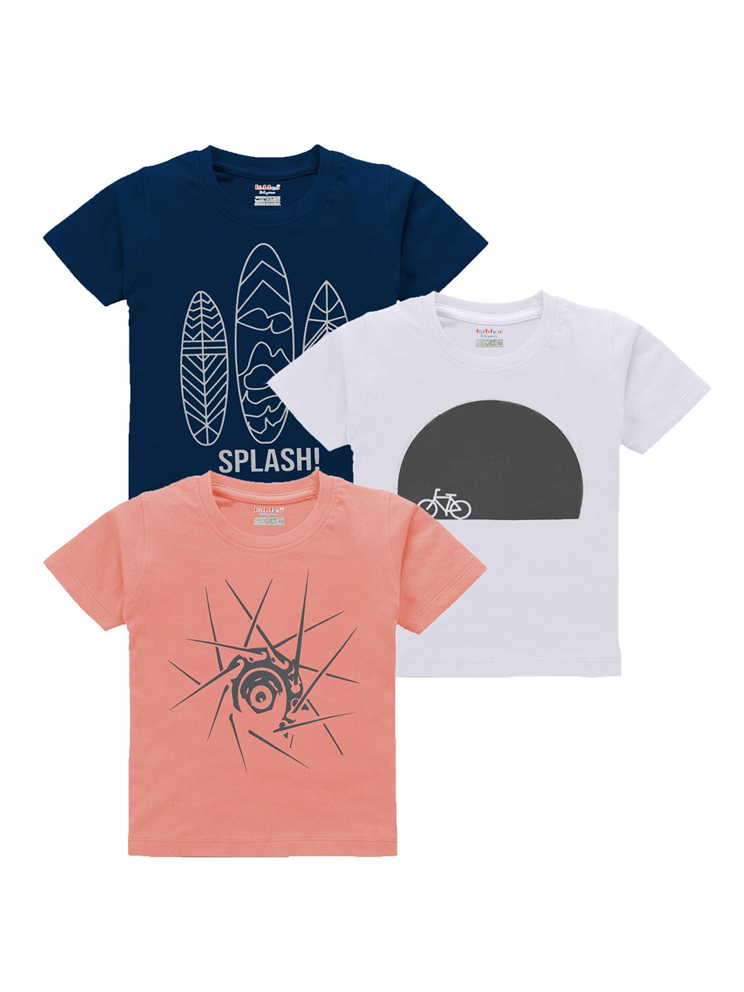 

Kiddeo Boys Pack Of 3 Graphic Printed Cotton T-shirt, Navy blue