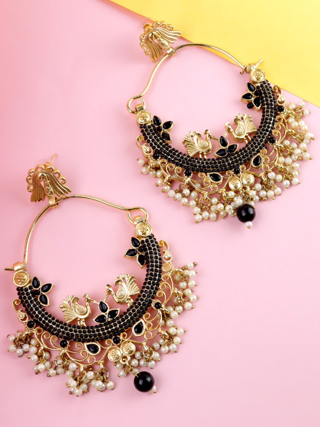 

VAGHBHATT Gold-Plated Circular Chandbalis Earrings, Black