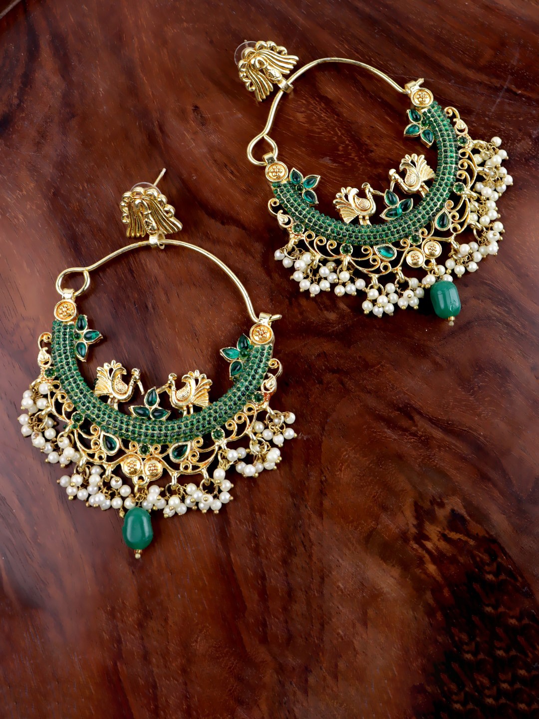 

VAGHBHATT Gold-Plated Circular Chandbalis Earrings, Green