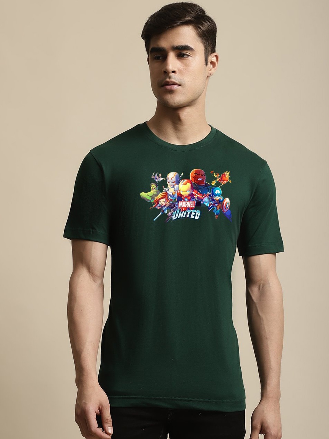 borse lele Marvel Printed Round Neck Pure Cotton T-shirt, Green