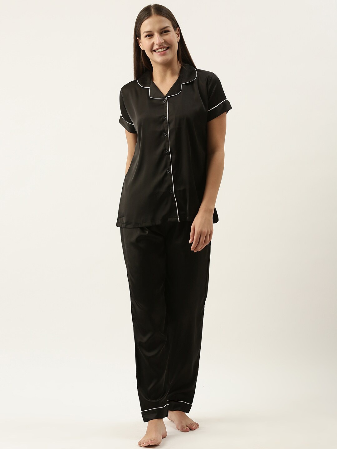 

NOIRA Satin Night Suit, Black