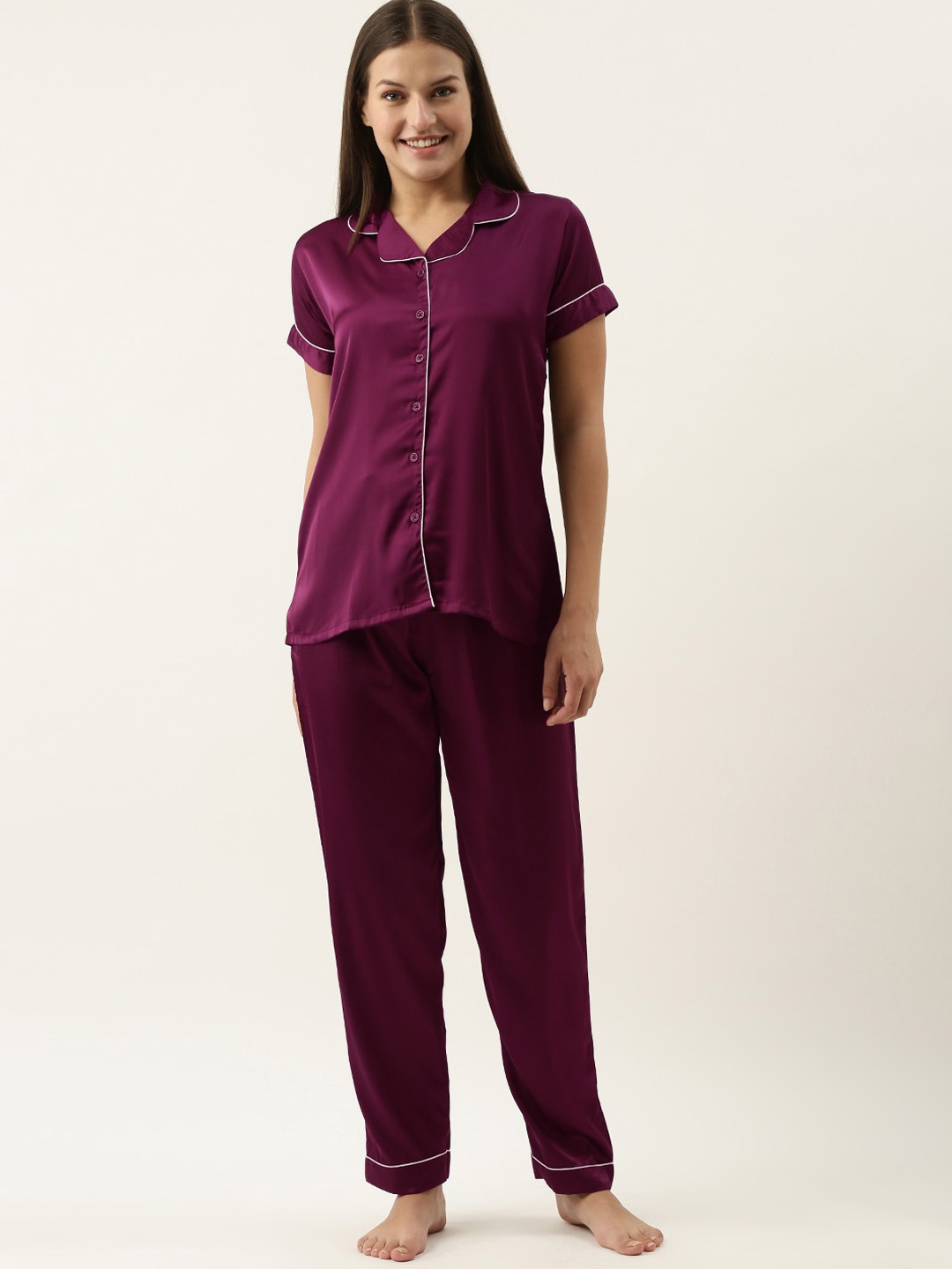 

NOIRA Satin Night Suit, Purple