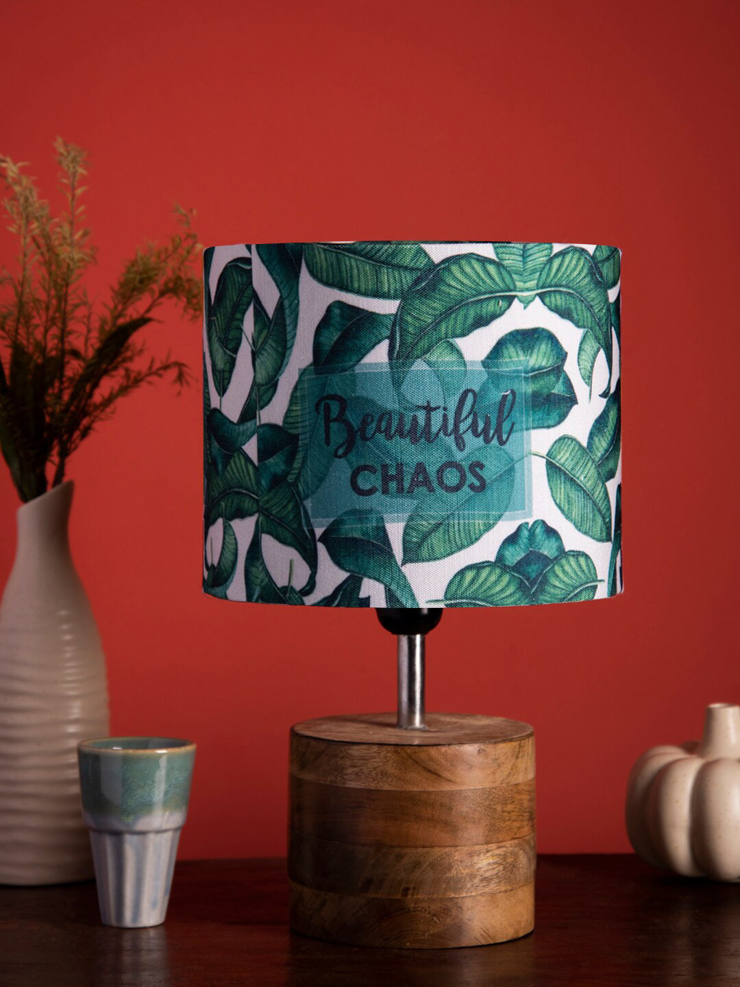 

green girgit Green & Brown Printed Wooden Table Lamp