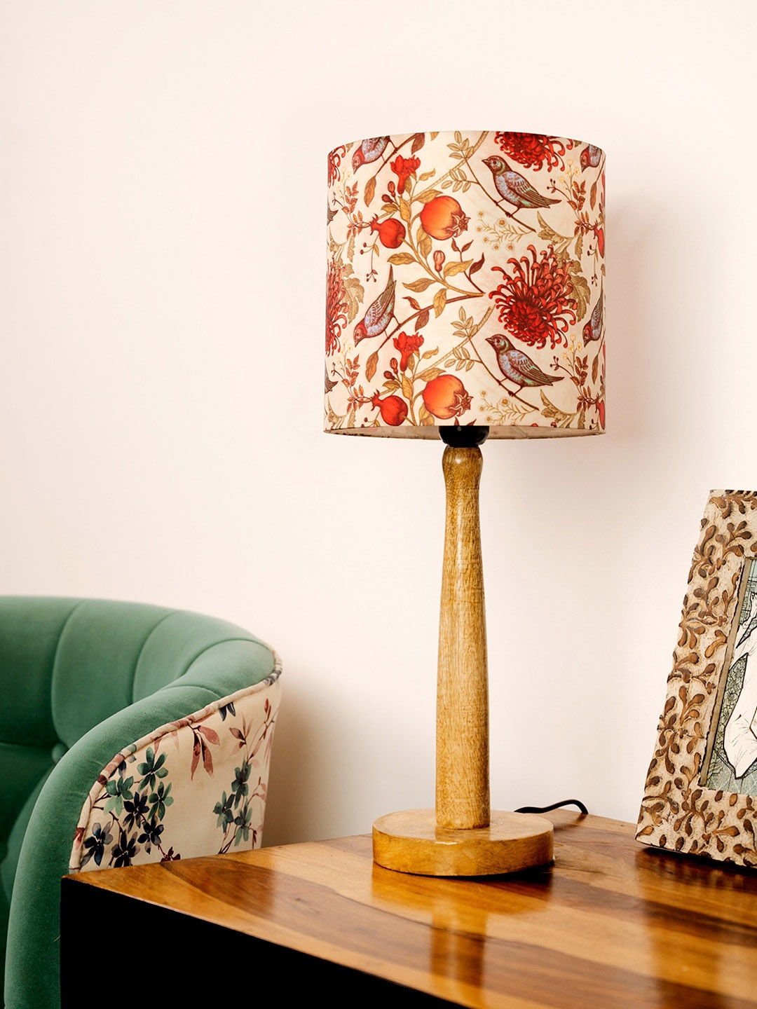 

green girgit Brown Printed Wooden Table Lamp