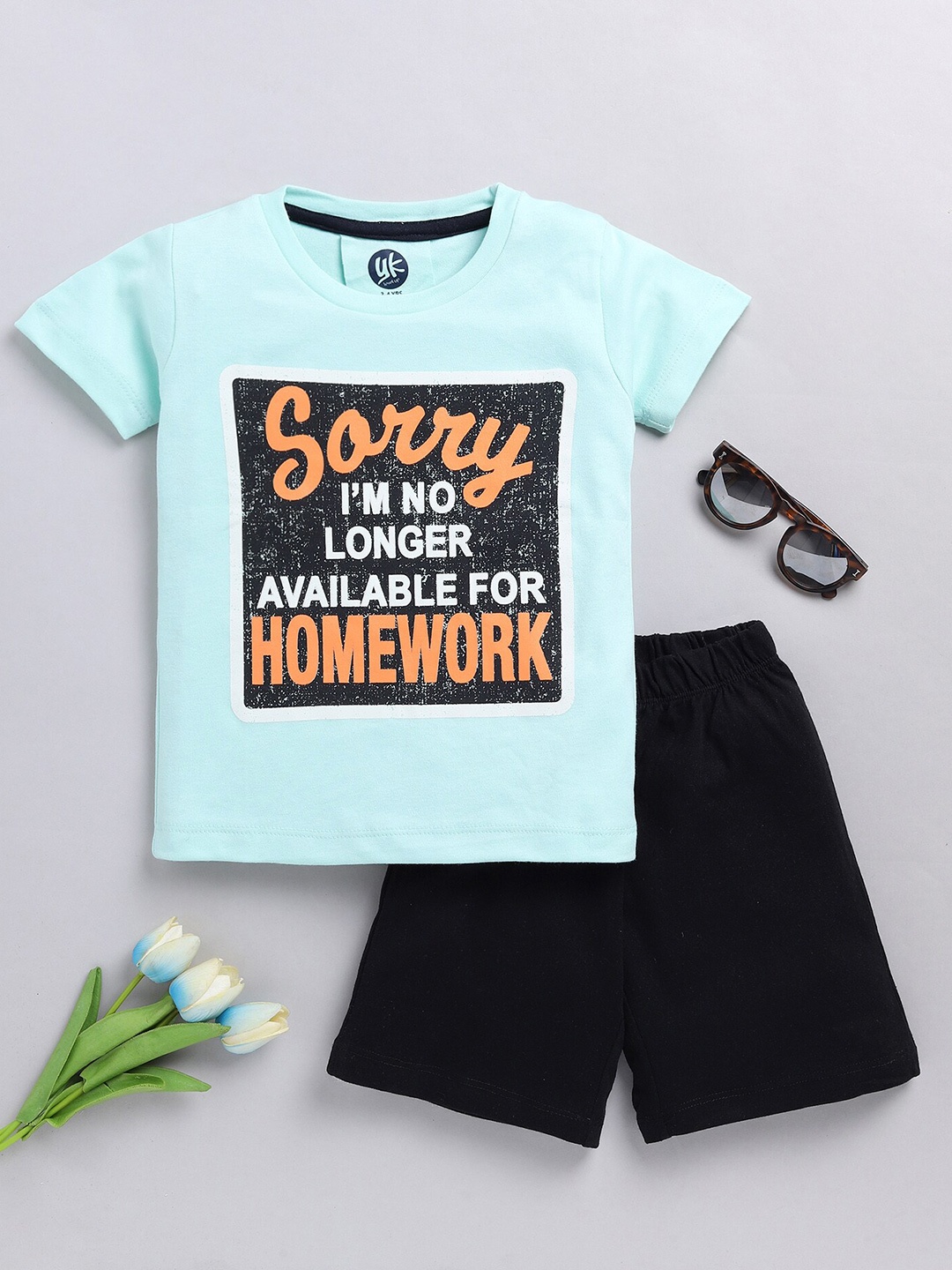 

YK Boys Printed T-shirt with Shorts, Sea green