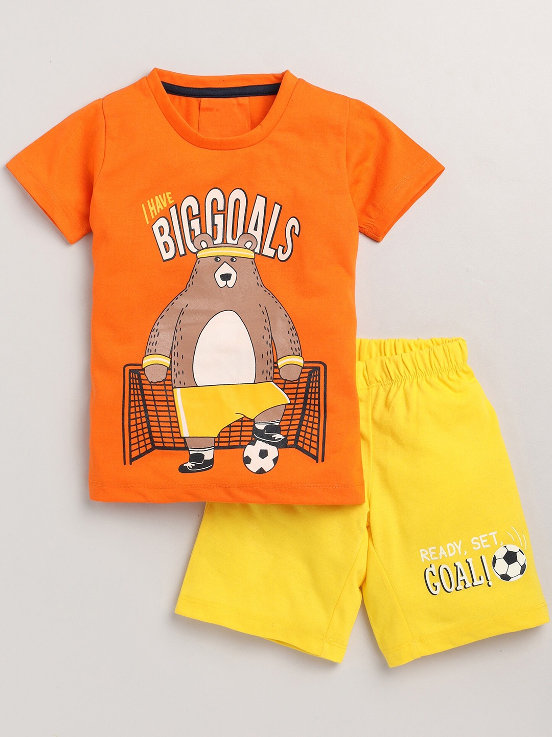 

YK Boys Orange & Yellow Printed T-shirt with Shorts