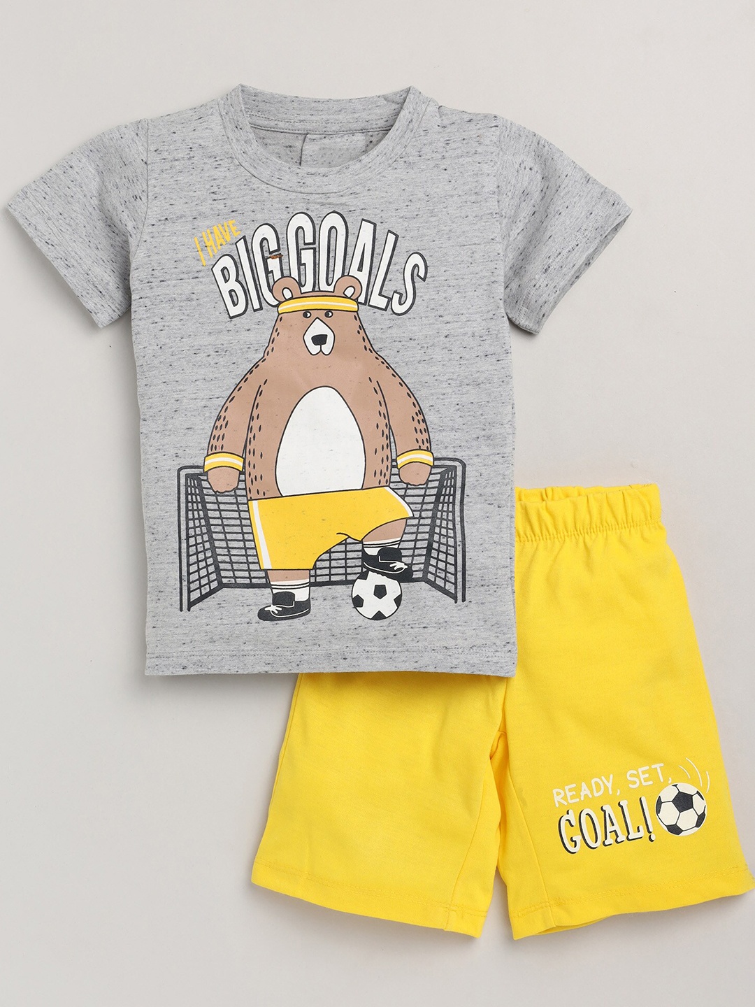 

YK Boys Printed Cotton T-shirt with Shorts, Grey