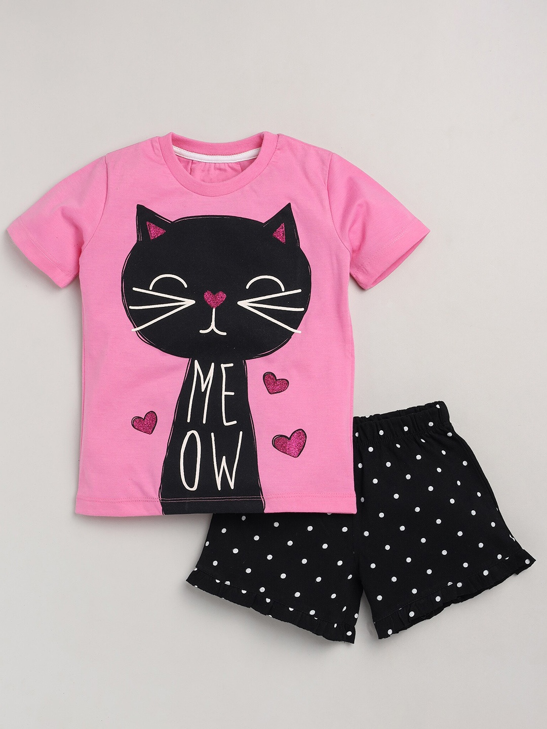 

YK Girls Printed T-shirt with Shorts, Pink