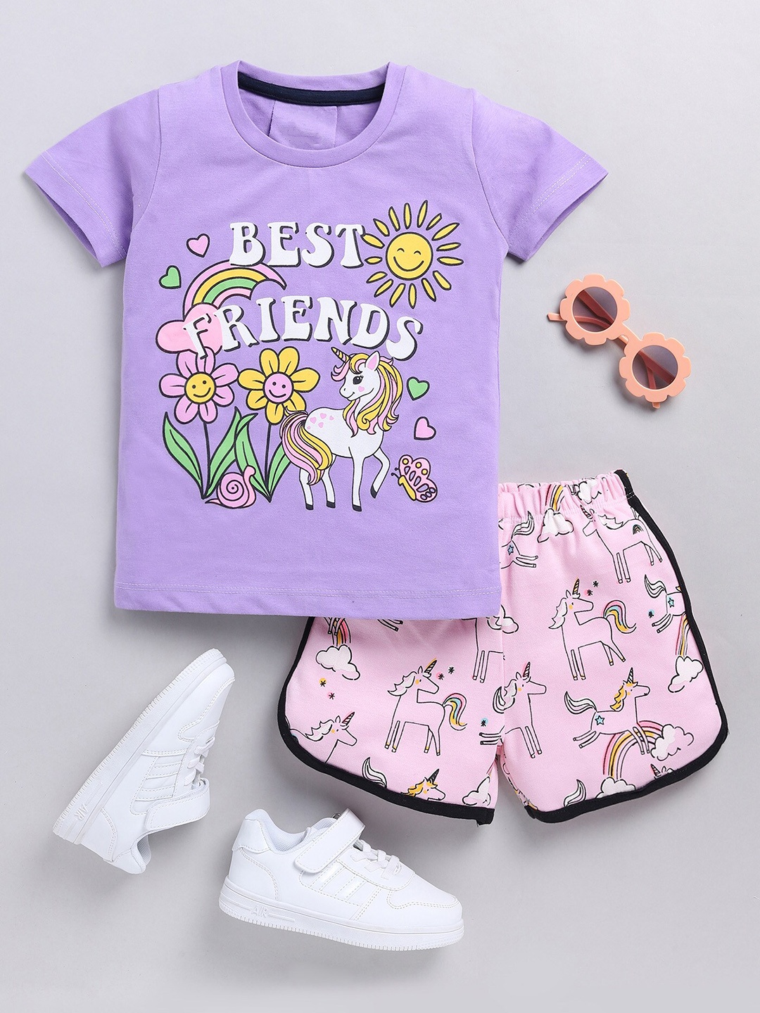 

YK Girls Printed T-shirt with Shorts, Purple